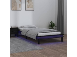 Vidaxl Estrutura De Cama C/ Luzes Led 90x200 Cm Madeira Maciça Preto