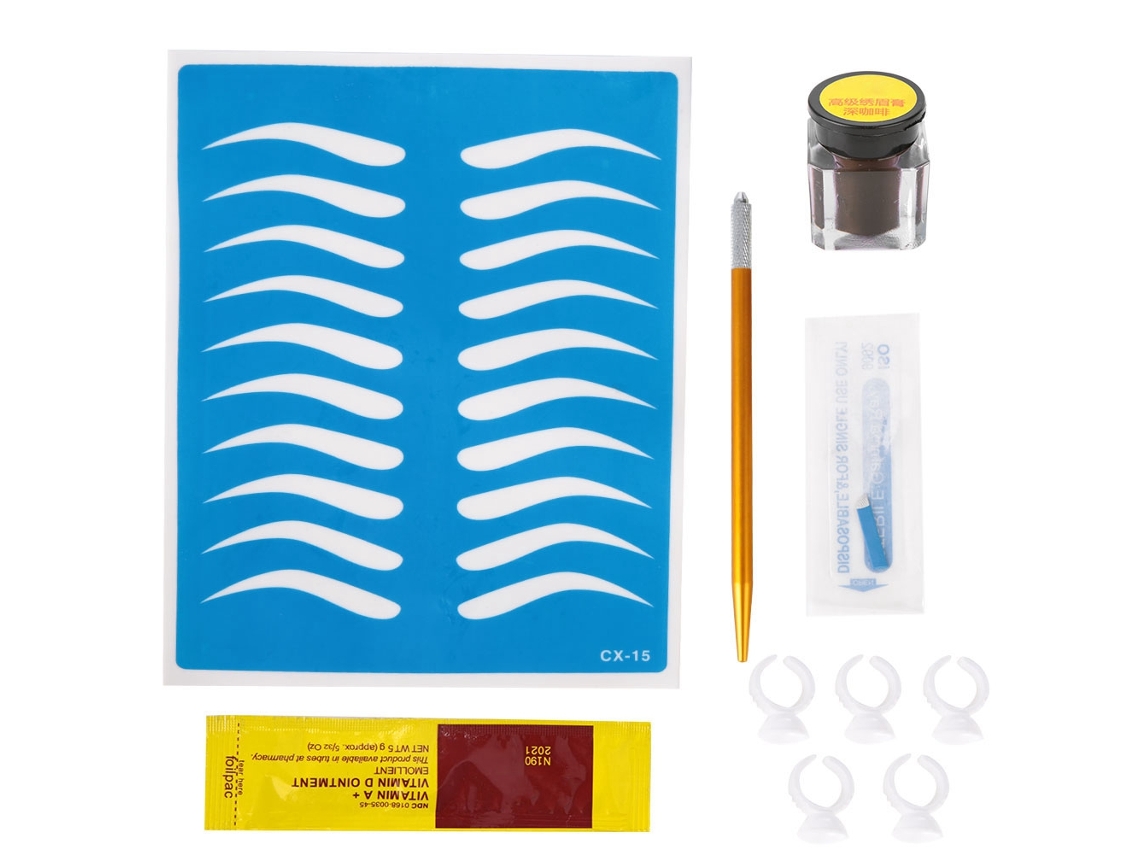 Kit De Prática De Microblading De Sobrancelhas (incluindo Pele De Prática, Caneta De Microblading, Agulhas, Copos De Anel) + Eoocoo