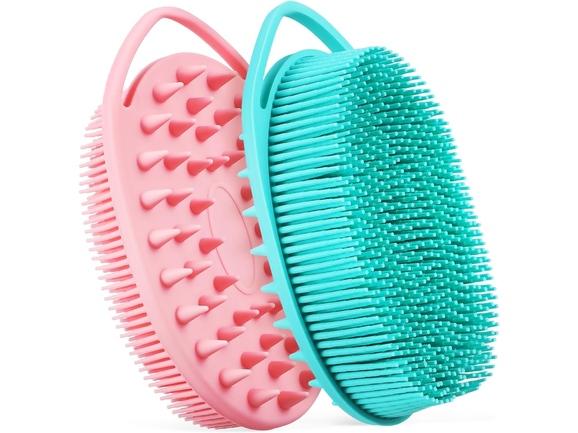 Conjunto De 2 Escovas Esfoliantes Corporais Silicone Dupla Face Homoyoyo Com Gancho Para Uso No Chuveiro, Banho