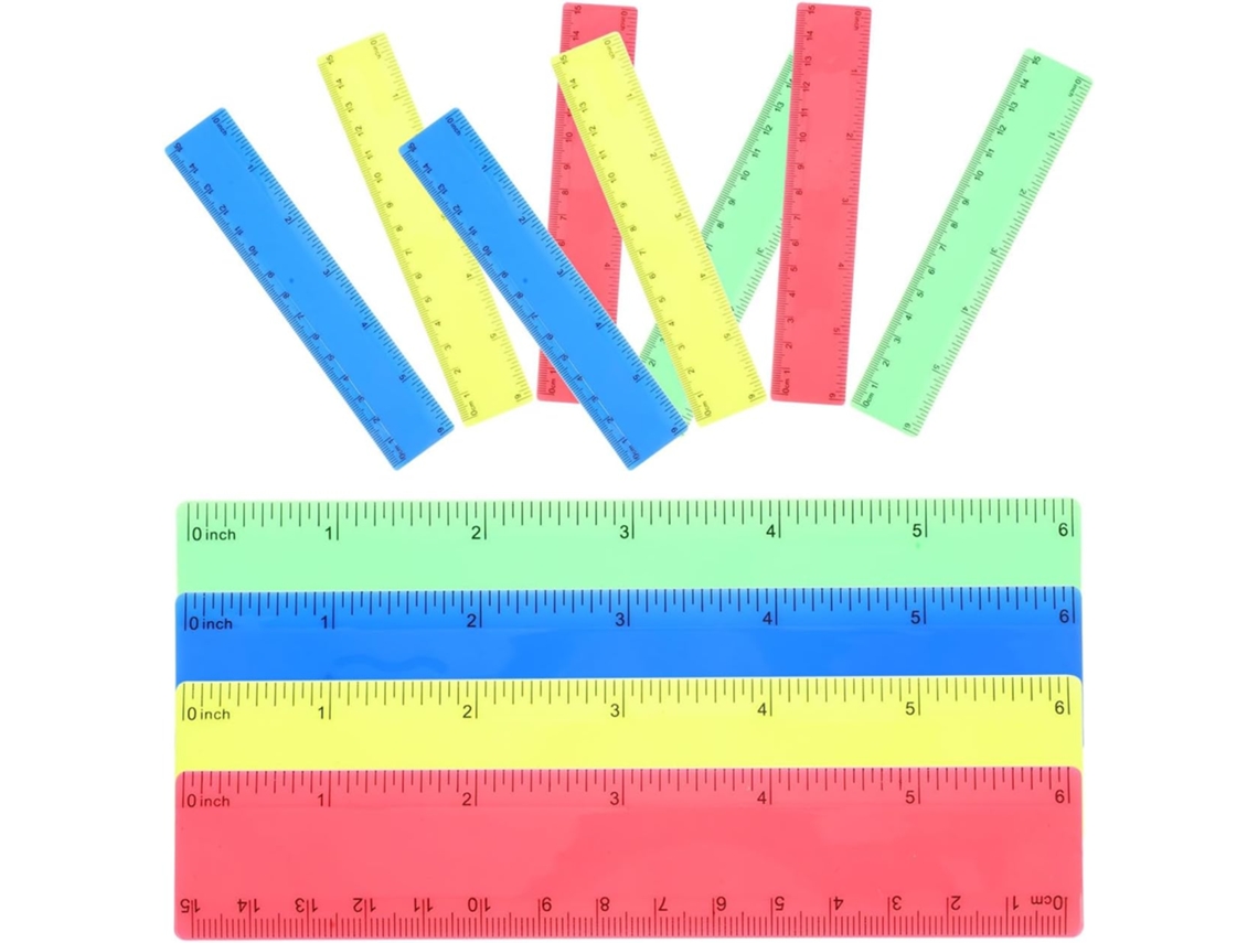 Régua de medição colorida de 15 cm para estudantes, portátil, durável e leve, ferramenta de plástico, ideal para medir materiais.