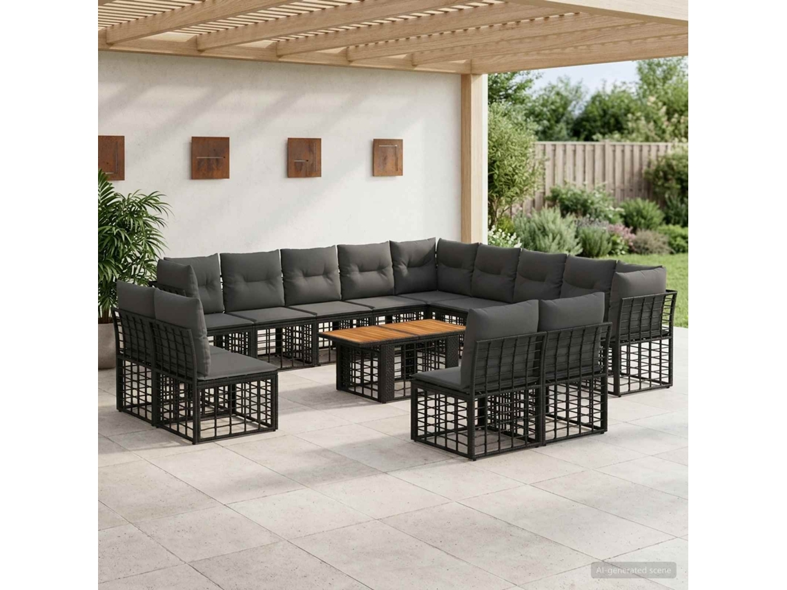 Vidaxl Conjunto De Sofá De Jardim 14 Unid. Preto E Cinza Escuro