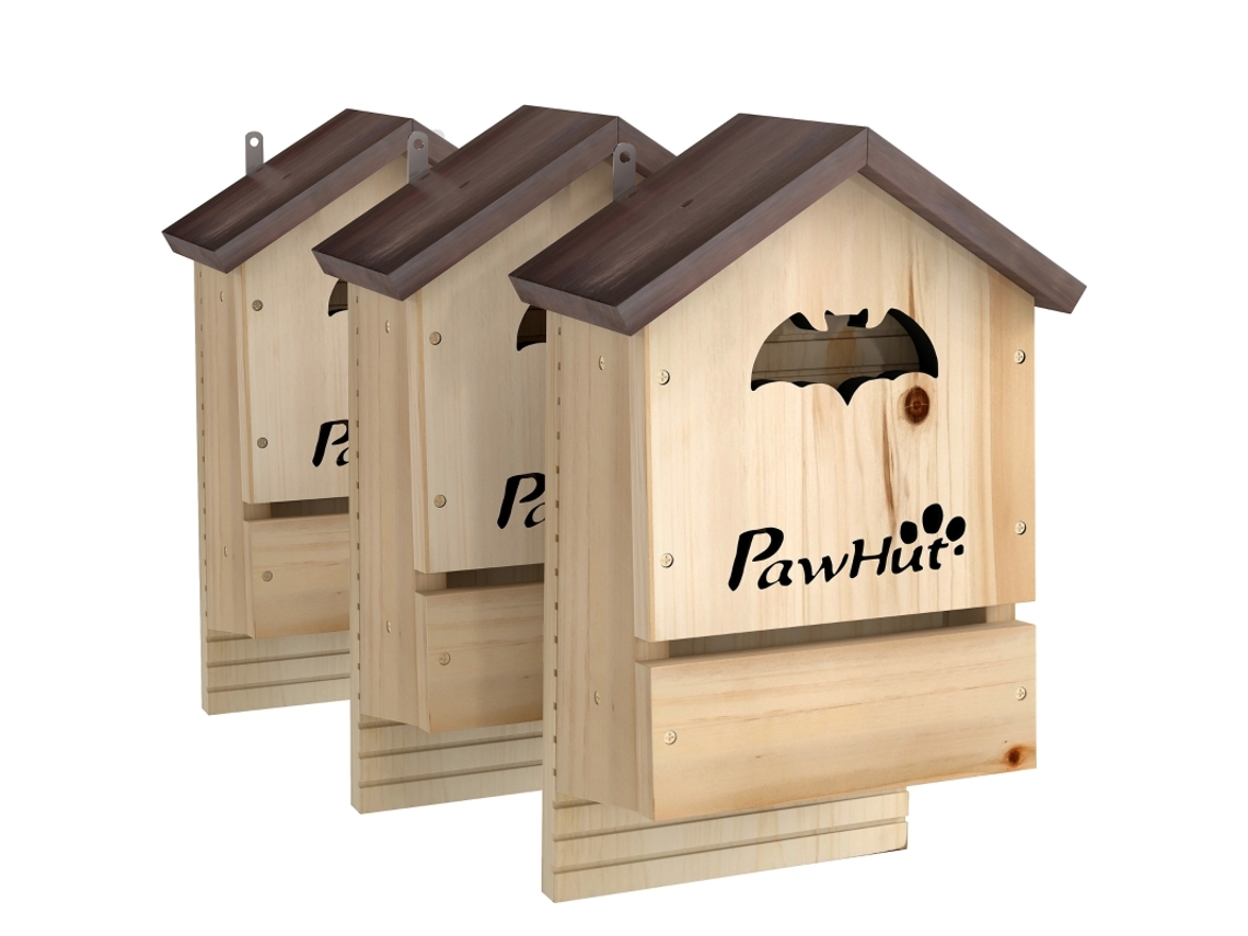 Conjunto 3 Casinhas Morcegos Abeto Jardim 21,5x11,5x34cm
