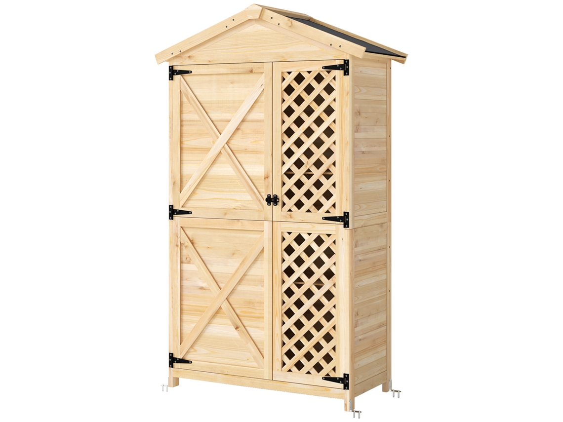 Armário exterior de madeira com telhado asfáltico 101,5x49x176cm com 2 portas com fechadura e 2 prateleiras | S/MARCA