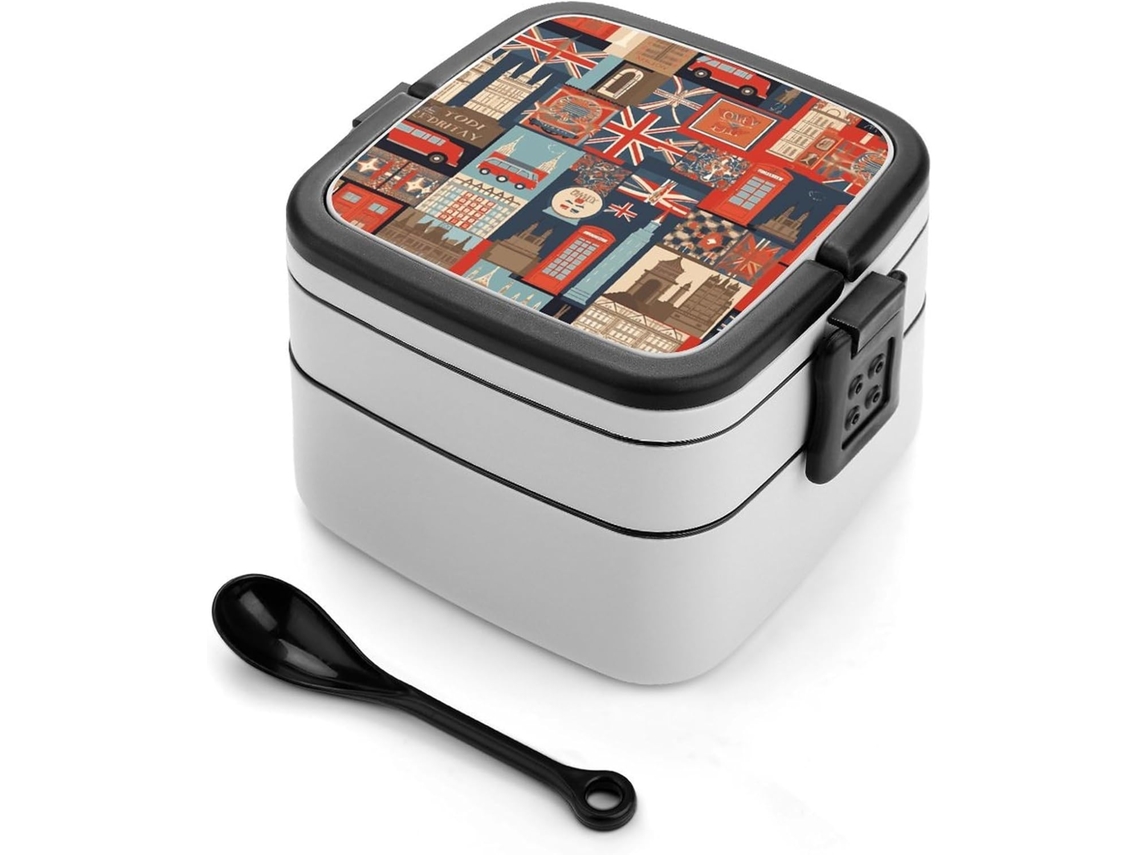 Marmita Bento Com Símbolos Da Inglaterra Lancheira Japonesa De Camada Dupla Para Mulheres E Homens, Ideal Para