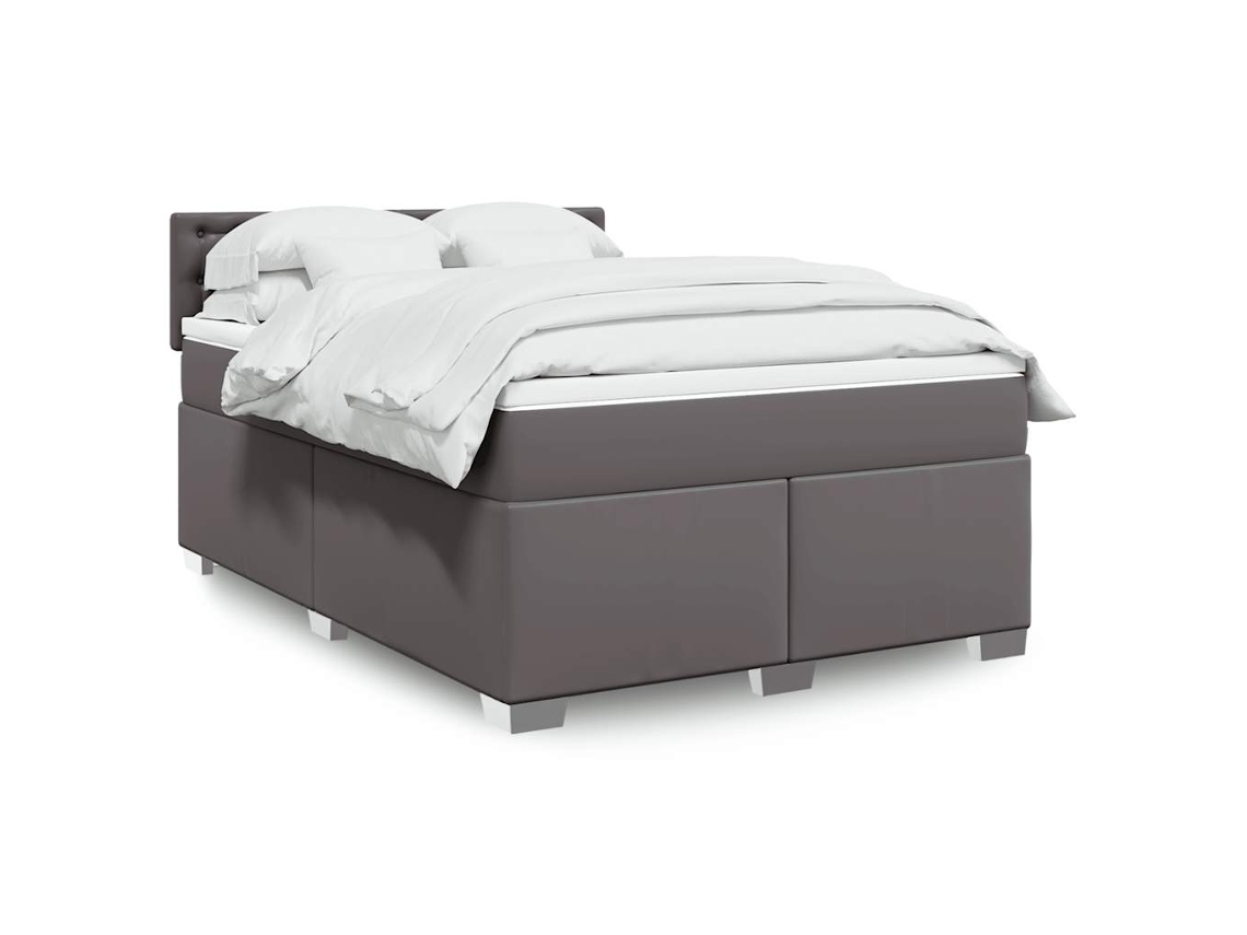 Vidaxl Cama Com Molas/colchão 140x190 Cm Couro Artificial Cinzento