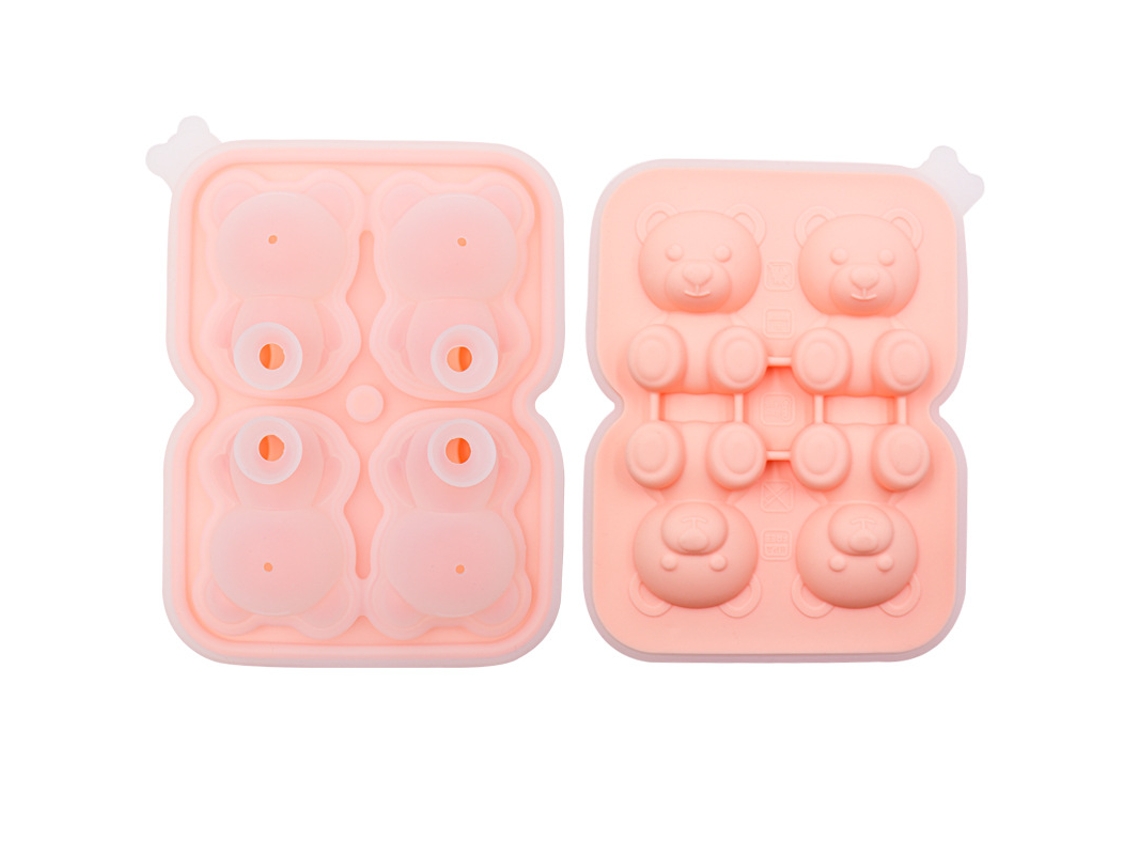 Forma De Gelo 3d Em Forma De Urso, Com Tampa, Ideal Para Cocktails E Whisky. Reutilizável E Própria Para Alimentos. Rosa Hexinyigjly