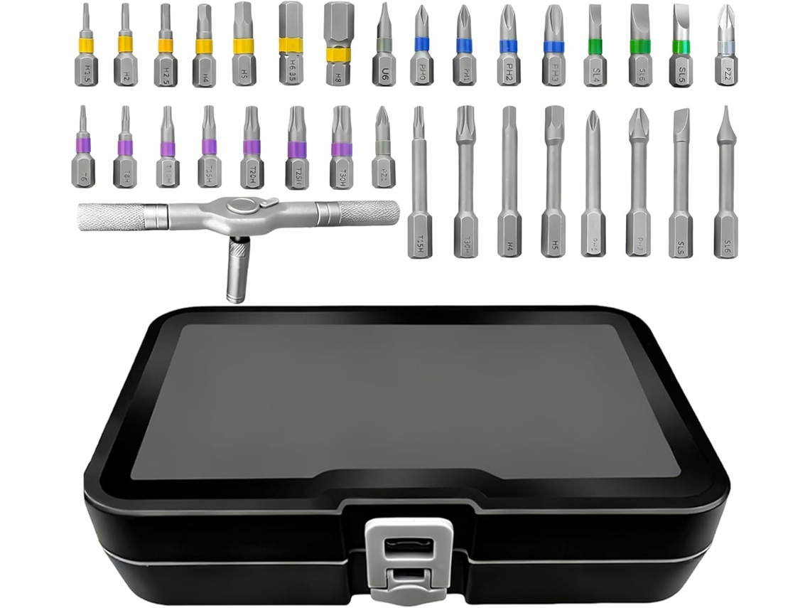 Conjunto De Bits Para Chave Fenda Com Catraca Ergonômica E Cabo Em T