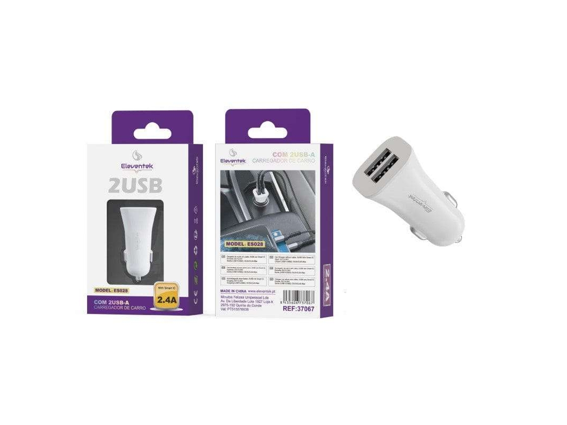 Adaptador Isqueiro 2 USB 2.4A com Controle Inteligente IC (Branco)