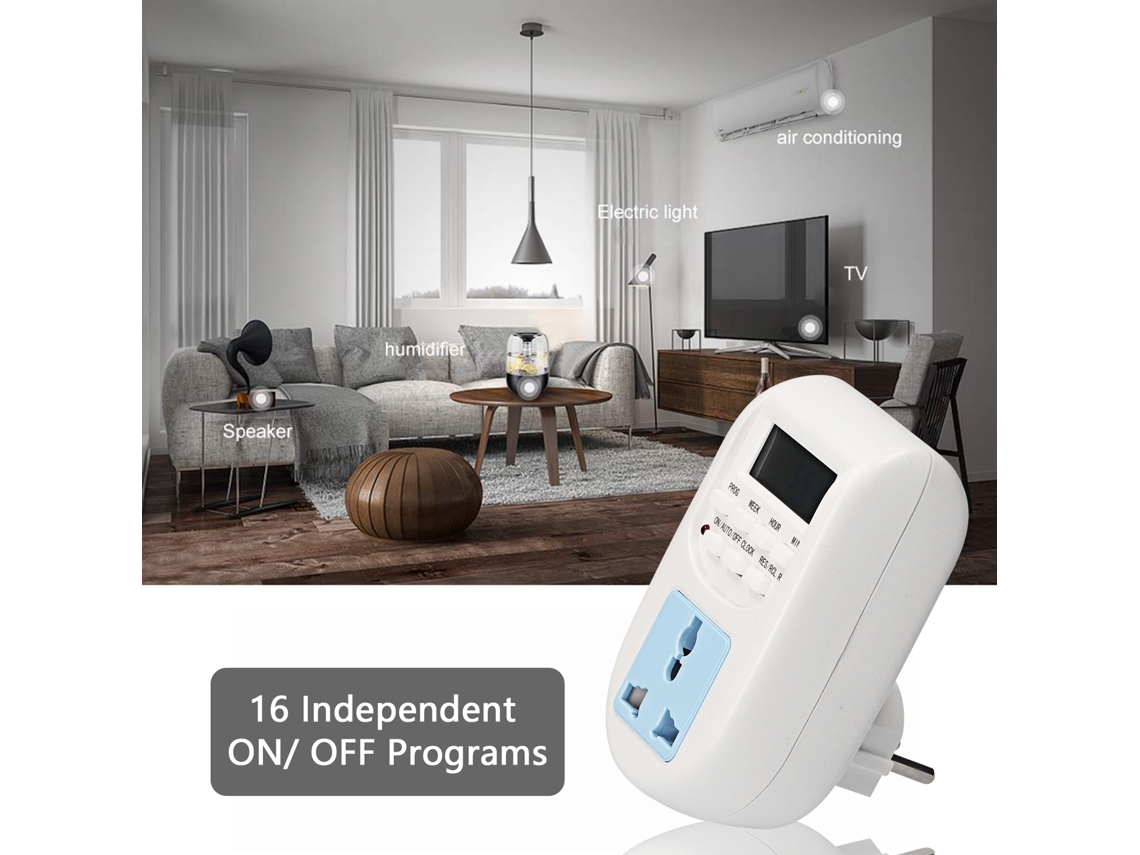 Interruptor Programável Digital Semanal 16 Programas Tomada 220-240v Eu