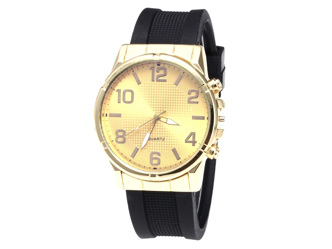 Relógio de quartzo unissex com pulseira de silicone, mostrador redondo, dourado, Zhoulianfa