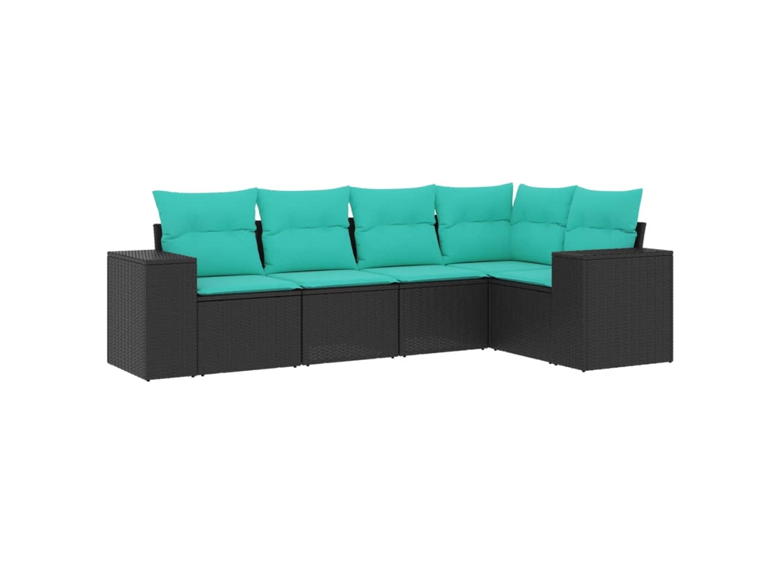 Conjunto de Sofá de Jardim de 5 Peças com Almofadas em Rattan Sintético Preto MAISON EXCLUSIVE