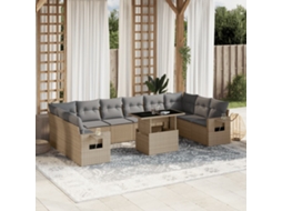 Vidaxl 11 Pcs Conjunto Sofás De Jardim C/ Almofadões Vime Pe Bege