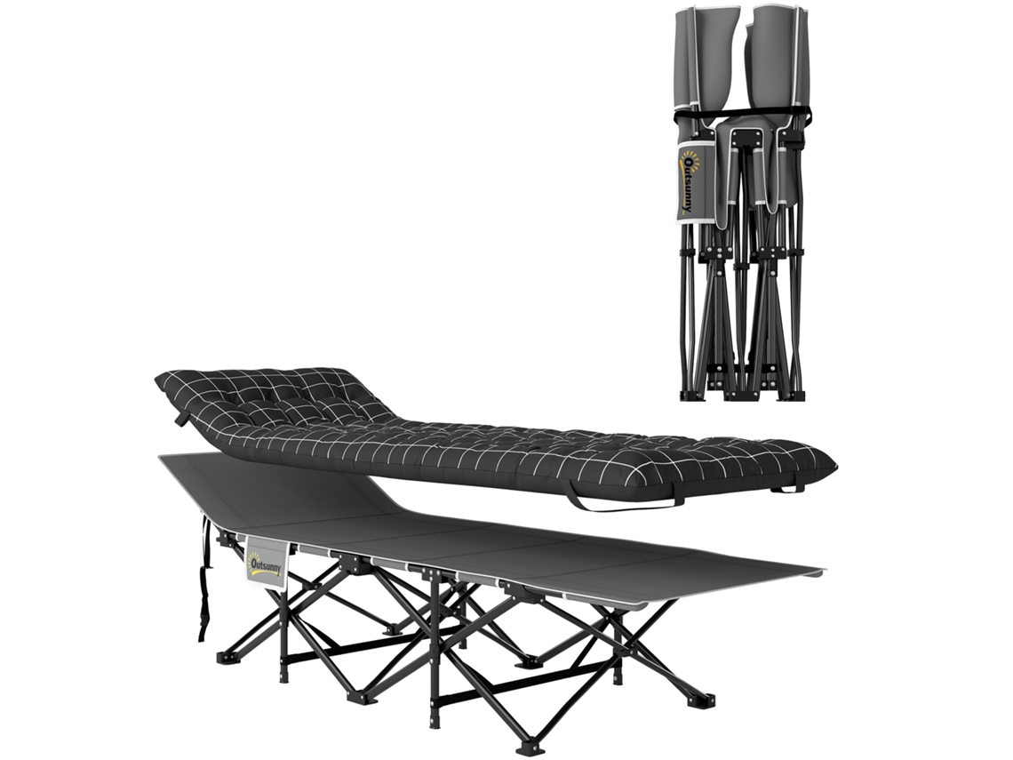 Lit De Camping Pliable Avec Matelas, Pochette Latérale Et Sac Intégré Lit De Camp Tissu Oxford 190 X 67 X 37 Cm Noir