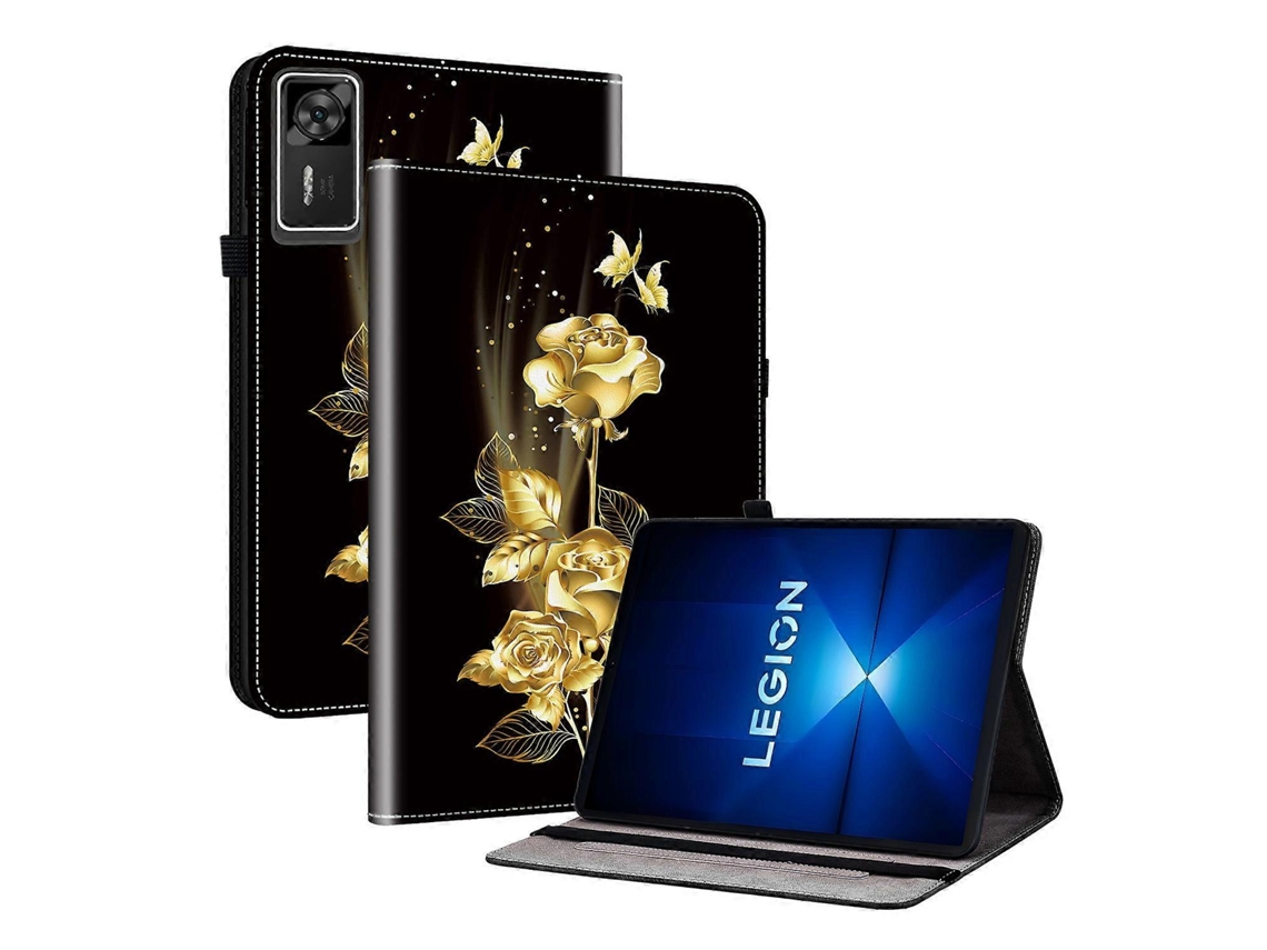 Capa de couro Hengrongshen com padrão de borboleta dourada e rosa para tablet Lenovo Legion Y700 de 4ª geração