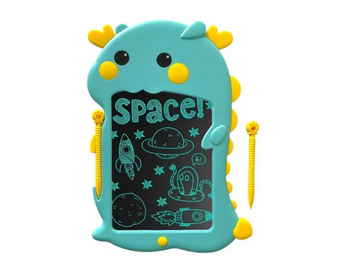 Quadro de desenho lcd reutilizável com design de dinossauro adorável e tela colorida para crianças aprenderem e rabiscarem