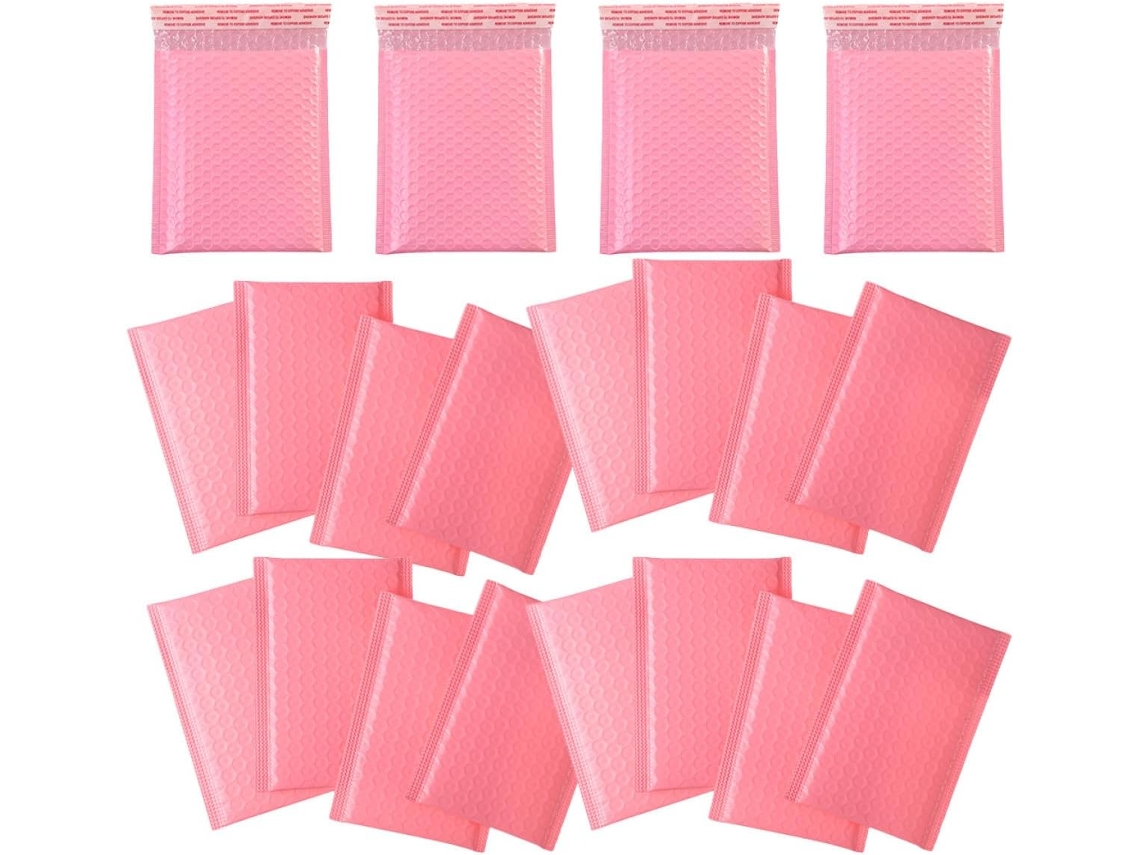 Pacote com 60 Envelopes Acolchoados Bolhas Stobaza, 11x13 Cm, Unidades, Autoadesivos, em Polietileno Rosa, Ide