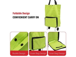 Carrinho De Compras Dobrável Com Rodas, Sacola De Compras Reutilizável E Dobrável Para Viagens, Cor Verde.