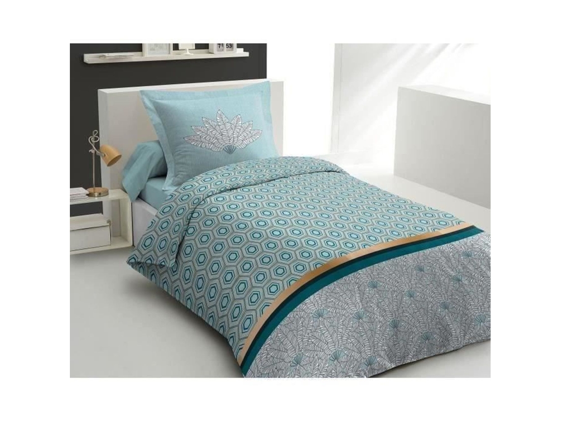 Conjunto de edredão 140 x 200 cm: Capa de edredão + 1 fronha - 100% Algodão - Verde esmeralda HOME LINGE PASSION
