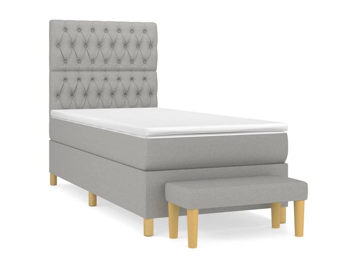 Cama com Molas e Colchão Tecido Cinzento Claro MAISON EXCLUSIVE (90x190 cm)