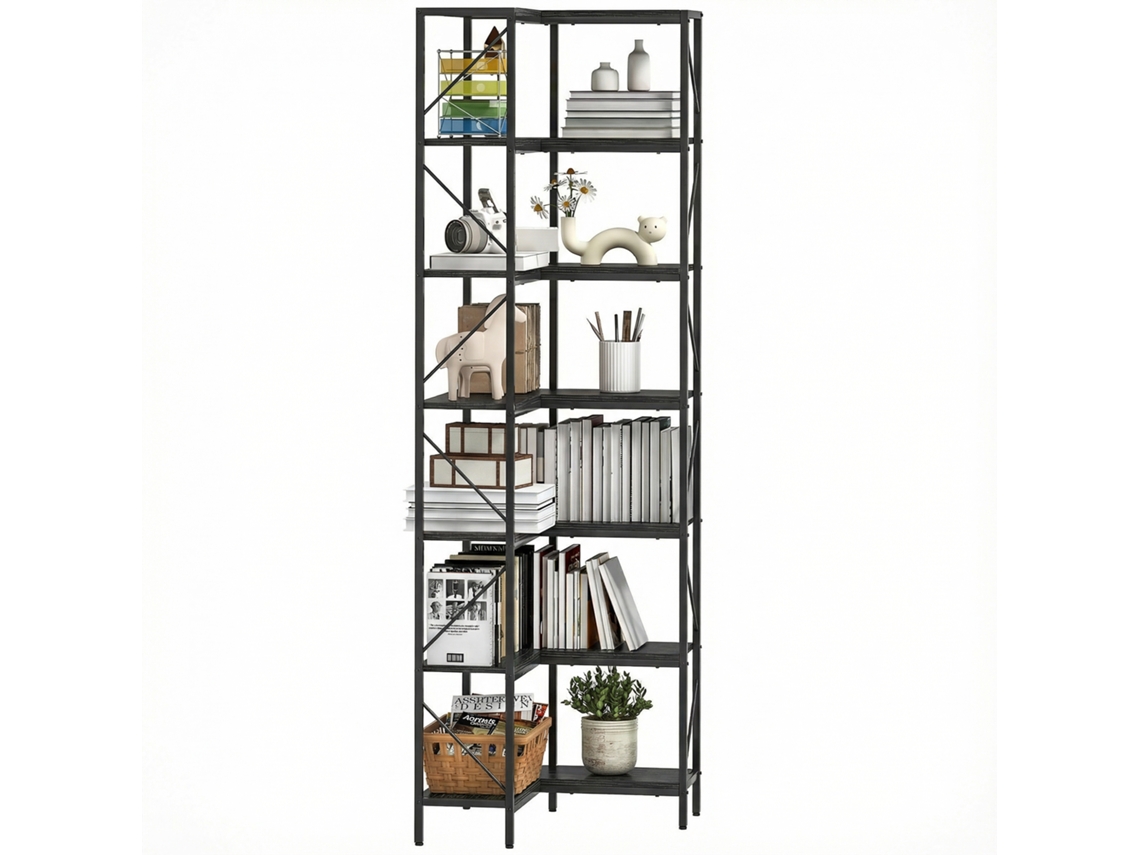 Estante de canto com 7 prateleiras, industrial, preta | S/MARCA
