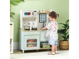 Cozinha Infantil de Madeira com Micro ondas e Fogão para Crianças a Partir Dos 3 Anos, 72 X 33 X 85,2 Cm, Azul