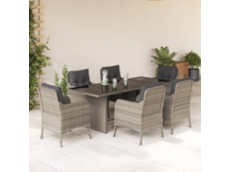 Vidaxl 7 Pcs Conj. Jantar P/ Jardim C/ Almofadões Vime Pe Cinza-claro