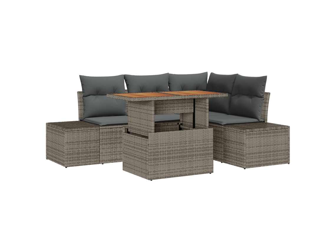 Conjunto 5 Conjunto De Sofá De Jardim Vidaxl Cinzento Vime Pe (100 X 55 X 73 Cm)