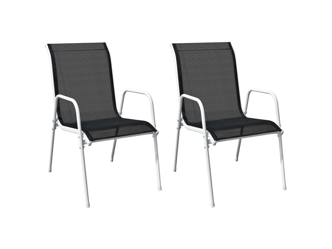 Cadeiras De Jardim Empilháveis 2 Pcs Aço E Textilene Preto Dkd Home Decor