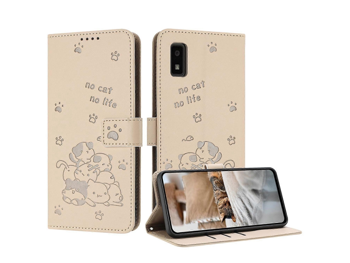 Capa De Couro Para Celular Com Estampa De Gatinho E Cordão
