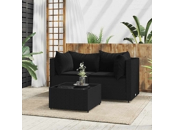 3 Pcs Conjunto Lounge De Jardim C/ Almofadões Vime Pe Preto Dkd Home Decor