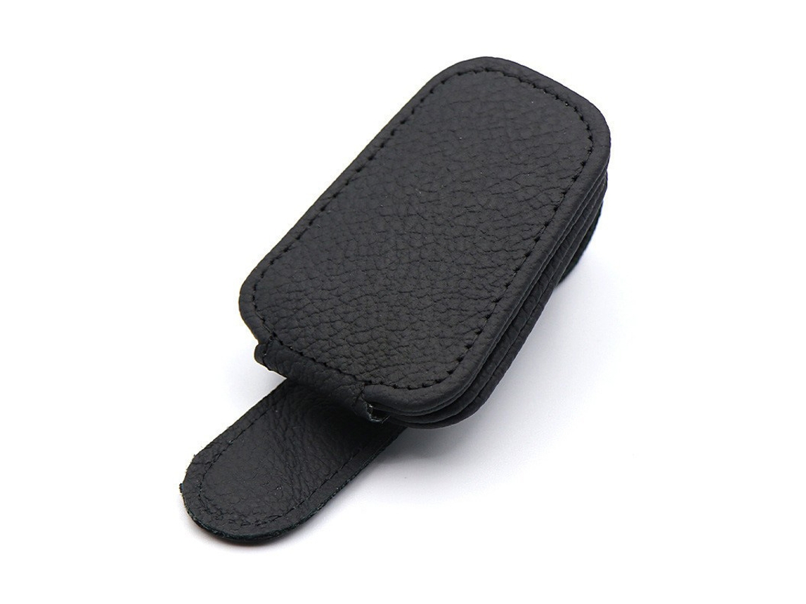 Clip magnético em couro genuíno para óculos no visor do carro. Segura óculos. Acessório interior para visor.