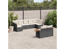 Vidaxl 9 Pcs Conjunto De Sofás P/ Jardim C/ Almofadões Vime Pe Preto