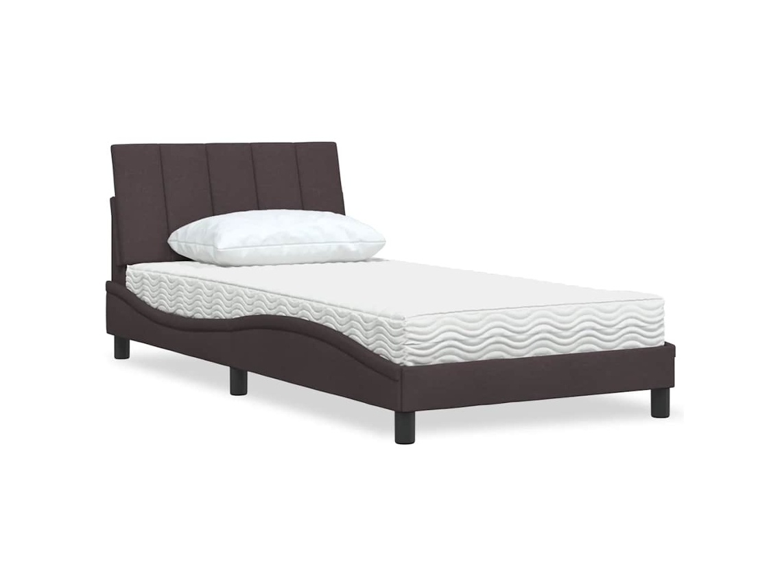 Cama De Solteiro | Camas Para Quarto | Cama Com Colchão Hanko 100x200 Cm Tecido Castanho-escuro