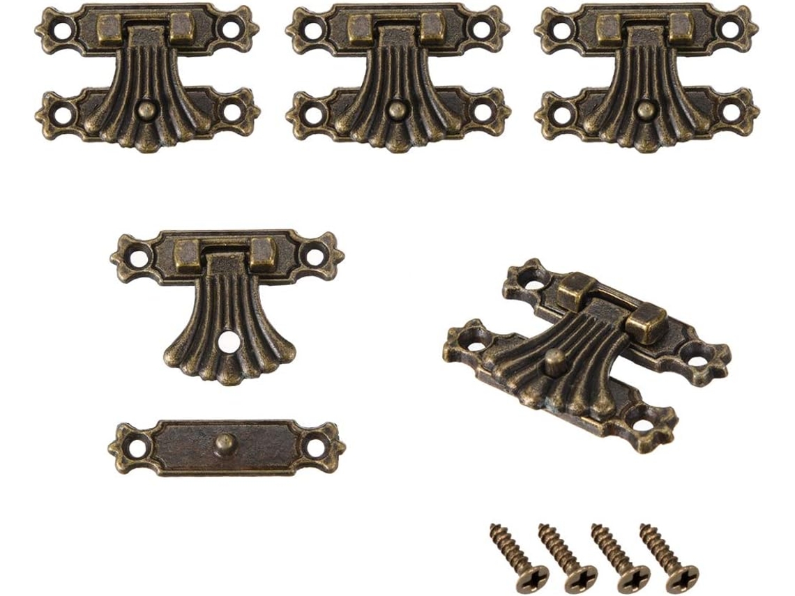 5 Conjuntos de Fechos Caixa Madeira, Fechaduras, Pressão, Tom Bronze, 37 X 27 Mm, de CHABERLU