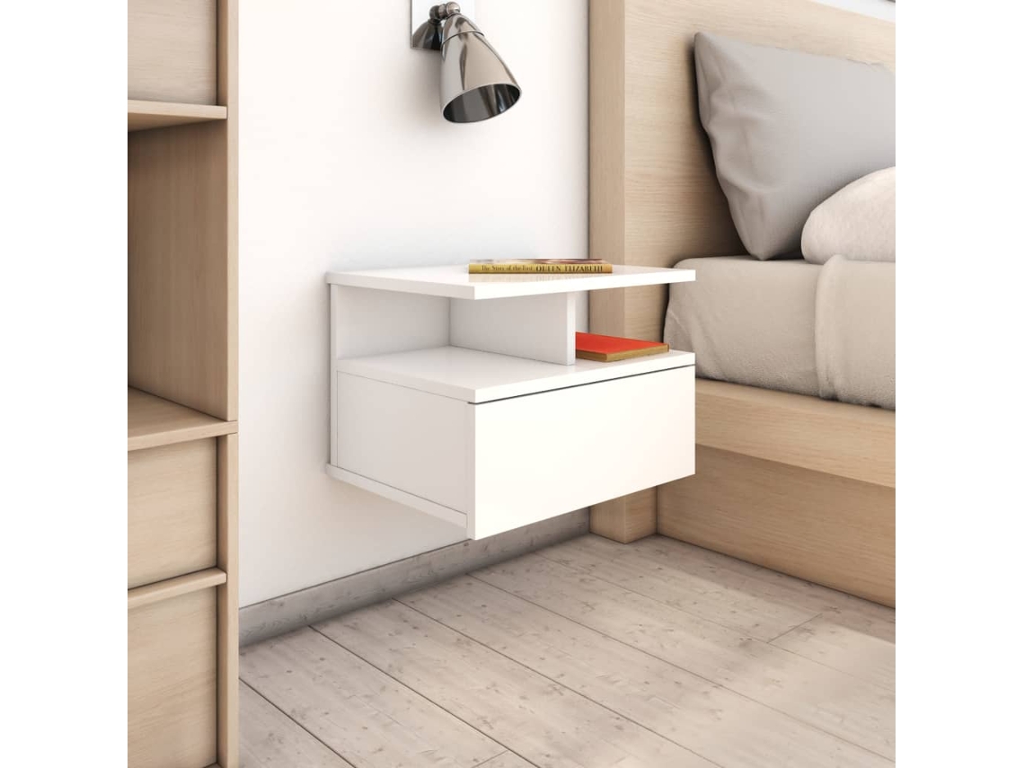 Vidaxl Mesa De Cabeceira Suspensa 2 Pcs 40x31x27 Cm Branco Brilhante