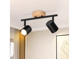 Led 2 Chama Para Montagem No Teto Preto Projetor Giratório Gu10 Para Montagem No Teto Candeeiro De Parede Em Madeira Sem Lâmpada Nettlife
