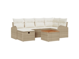 Conjunto 7 Conjunto De Sofá De Jardim Vidaxl Bege Vime Pe (55 X 55 X 37 Cm)