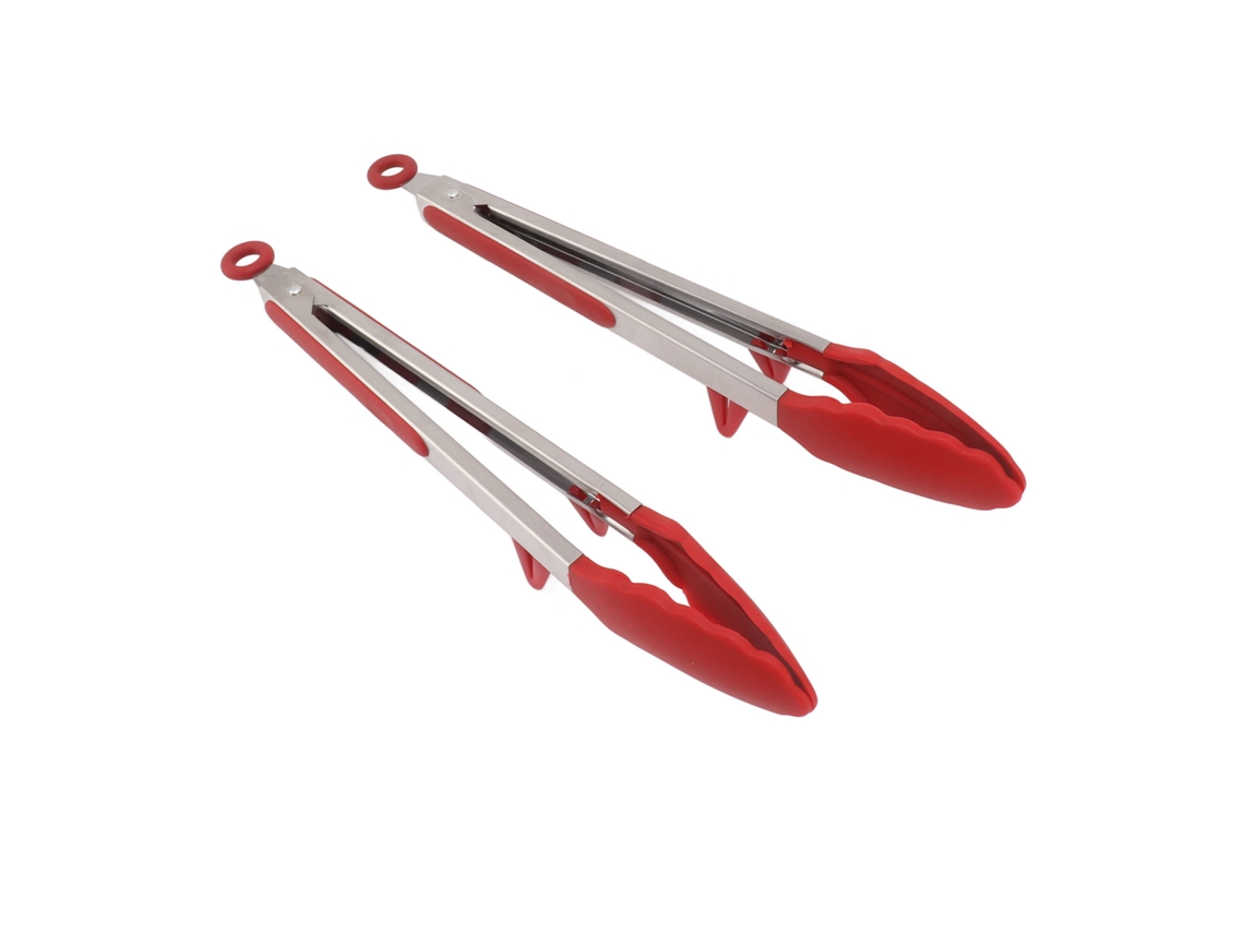 2 Pinças De Cozinha 12 Polegadas Silicone Aço Inoxidável Para Grelhar Bbq Com Trava Vermelha