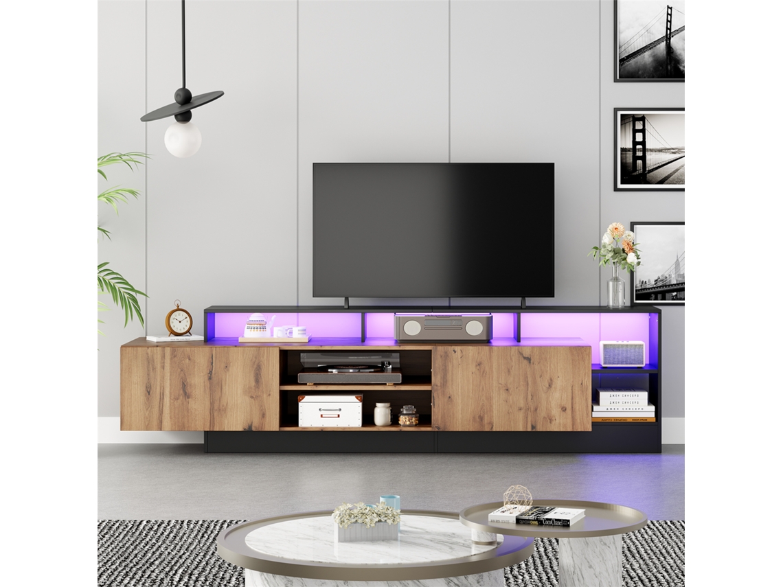 Móvel para TV KOMHTOM moderno, 190x40x48,5 cm, suporta até 70 polegadas, prateleiras com LED, acabamento brilhante, preto