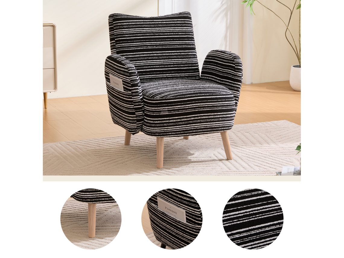 Poltrona Moderna Tecido Padrão Circular, Bolso Lateral, Pernas Madeira Maciça, Confortável, Sala/quarto/escritório-ty