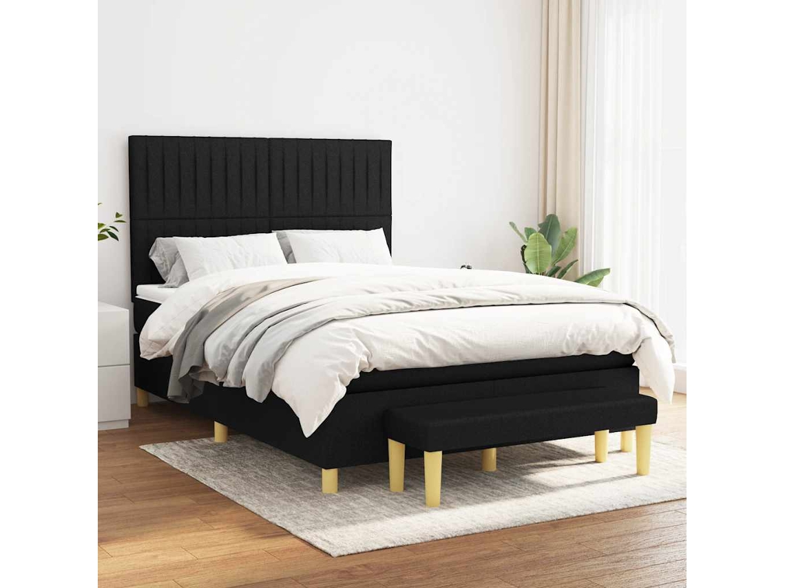 Vidaxl Cama Com Molas/colchão 140x200 Cm Tecido Preto