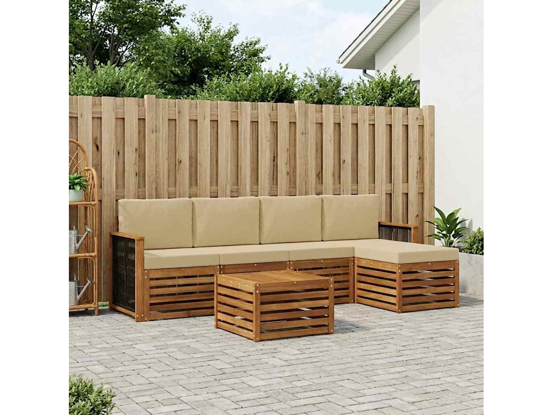 Vidaxl Conjunto De Sofás Para Exterior 6 Pcs Natural E Bege