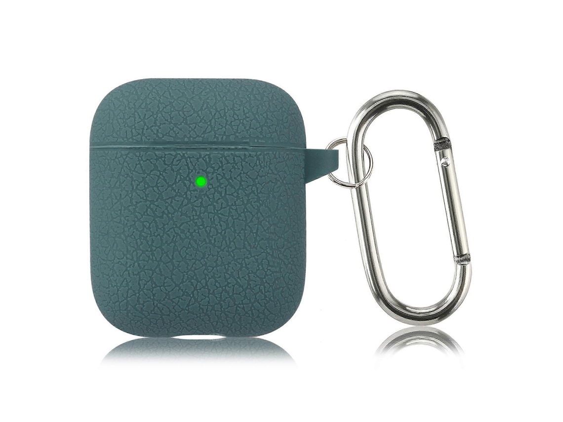 Capa protetora de silicone com textura de lichia, em cor sólida e design simples, com gancho, para fones de ouvido AirPods 1/2. GIECY