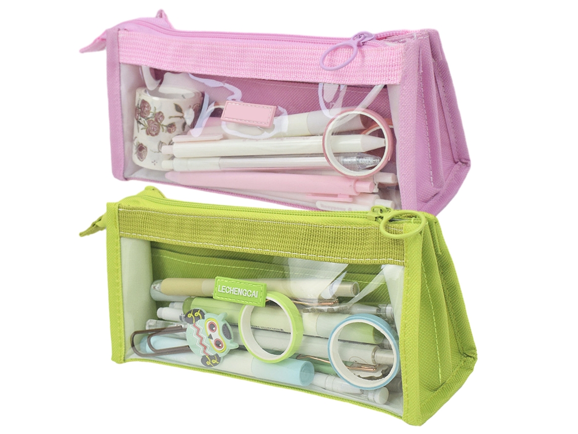 Estojo De Lápis De Grande Capacidade Transparente Bolsa De Papelaria Material Escolar Estético Para Adolescentes Rosaverde ZMDECQNA 2 Un