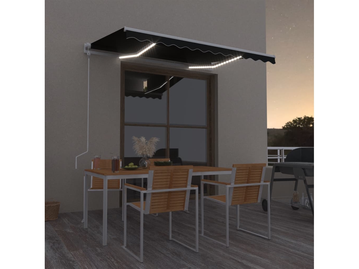 Vidaxl Toldo Automático Com Led E Sensor De Vento 300x250 Cm Antracite