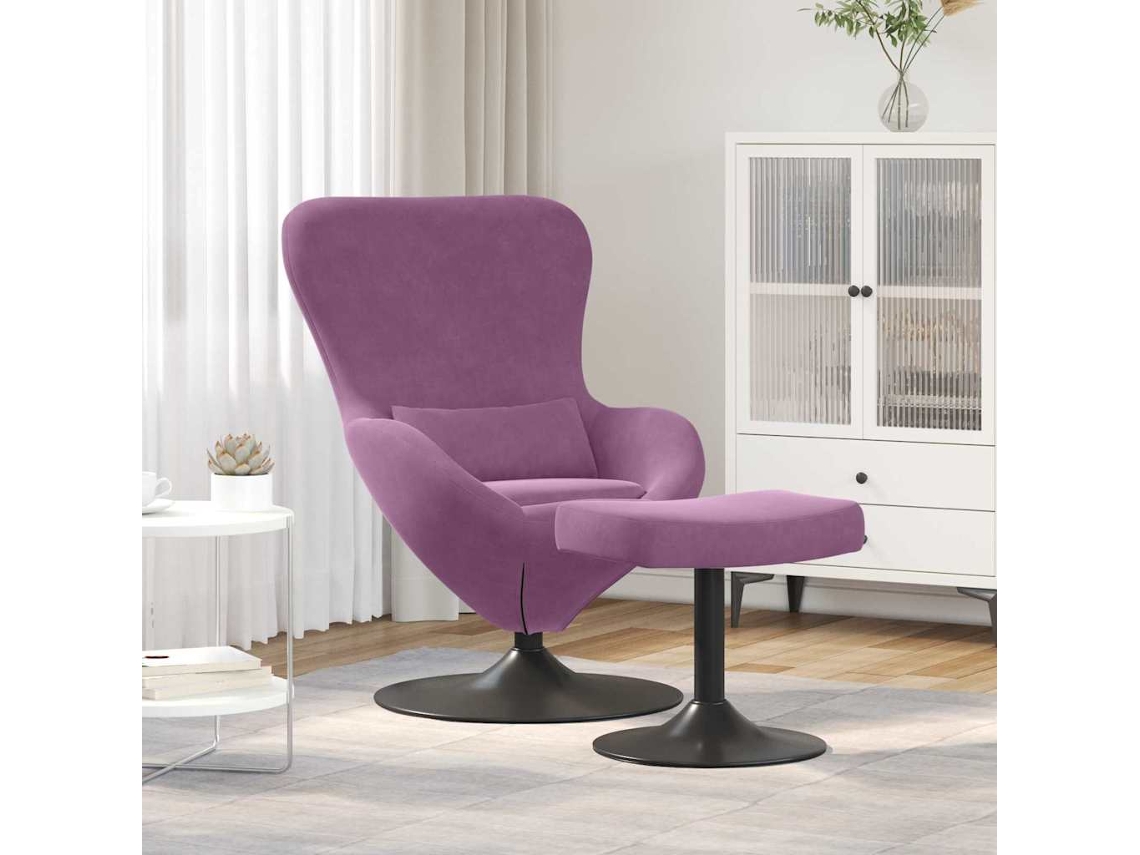 Vidaxl Cadeira Egg Com Puff Roxo Veludo