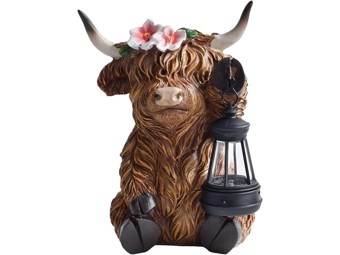 Estatueta de Vaca Das Terras Altas para Decoração de Jardim Luminária Decorativa em Estilo Fazenda de Primavera, CHABERLU