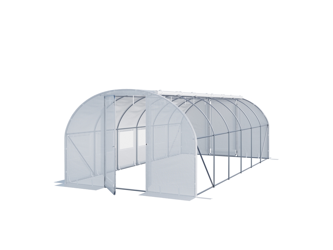 Estufa Túnel Premium 3x6 M Com Porta Basculante E Lona Pe 180 G/m² Branca Transparente Toolport