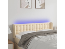 Vidaxl Cabeceira De Cama C/ Luzes Led Tecido 147x16x78/88 Cm Cor Creme