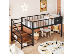 Cama Baixa Metal Preta 90x200 Com Escada E Arrumação Embutida